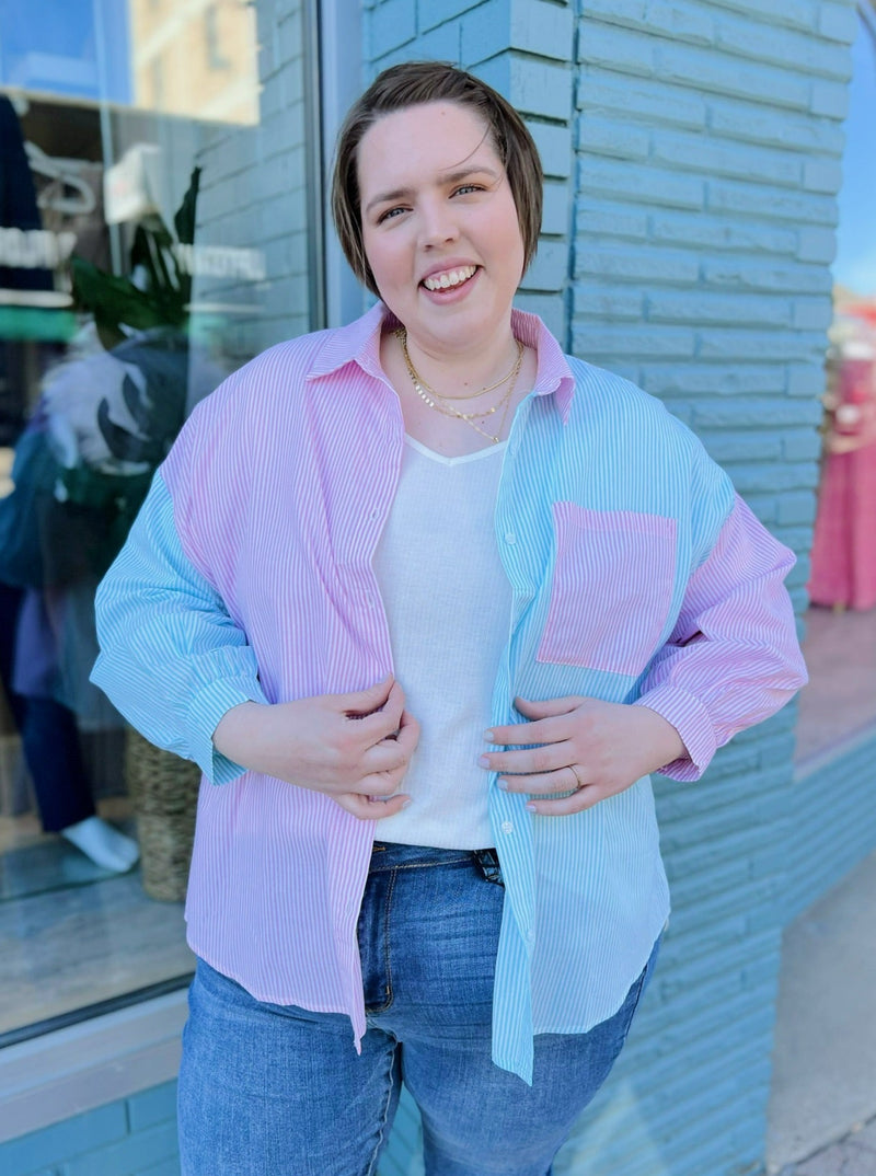 Curvy striped two tone long sleeve top