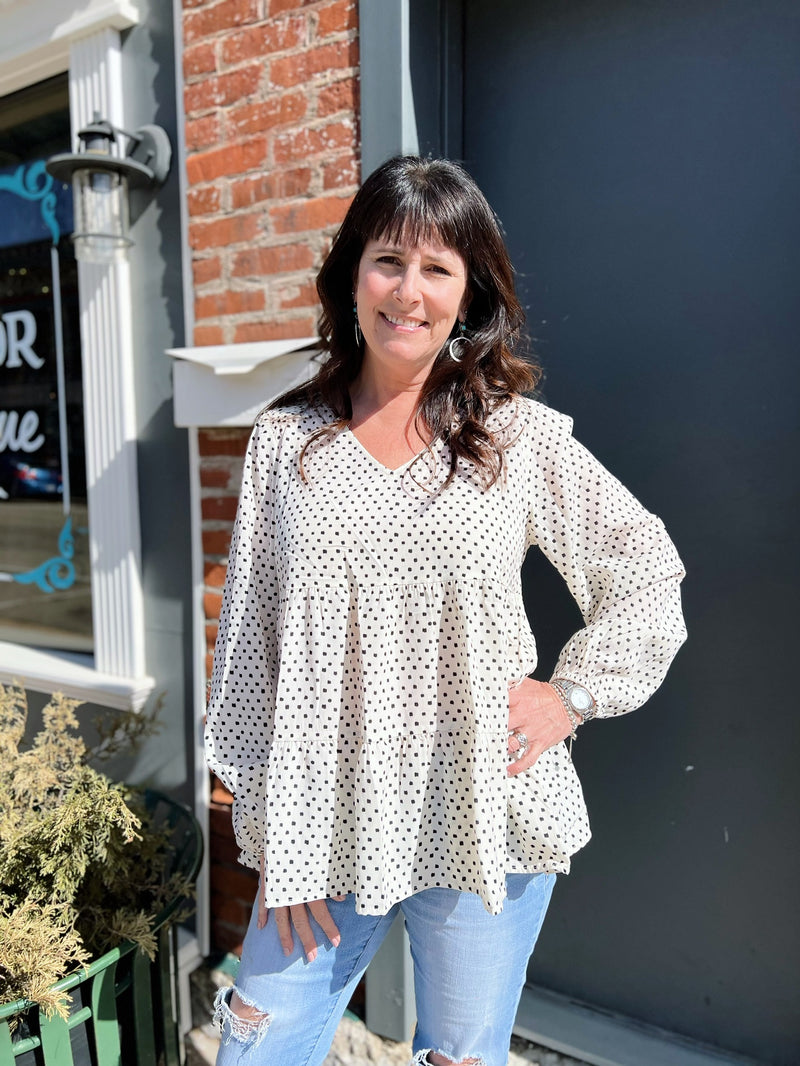 Cream polka dot babydoll top