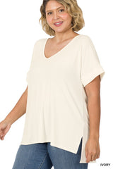 Curvy basic ribbed v-neck top