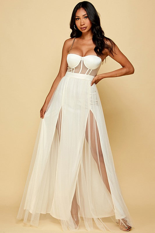 Chain strap corset tulle dress