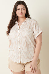 Curvy Ivory/Tan Button Up Top