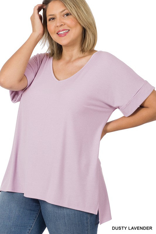 Curvy basic ribbed v-neck top