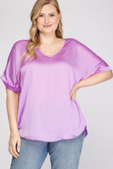 Curvy Cuffed Sleeve Dressy Top
