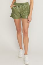 Olive faux leather shorts