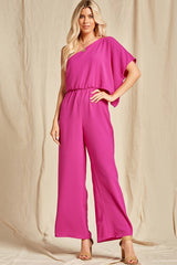 Solid one shoulder jumpsuit