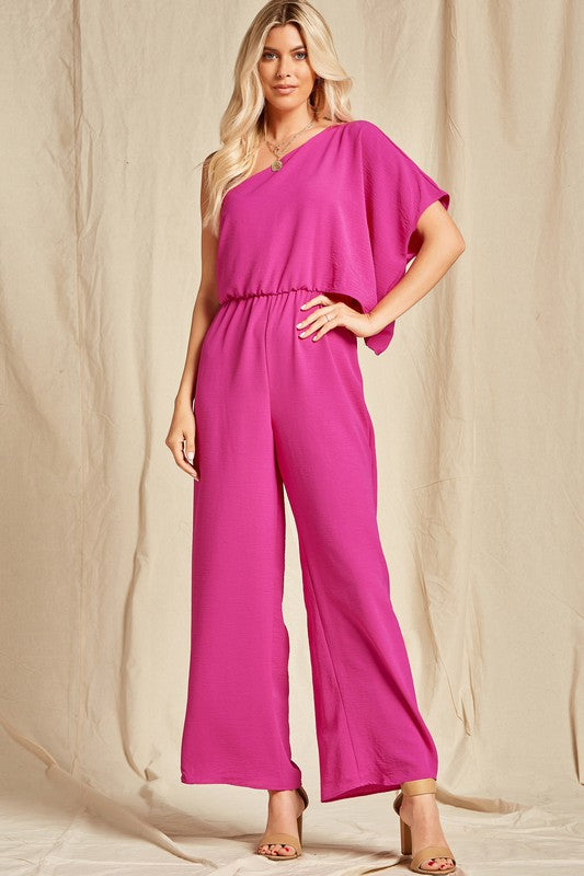 Solid one shoulder jumpsuit