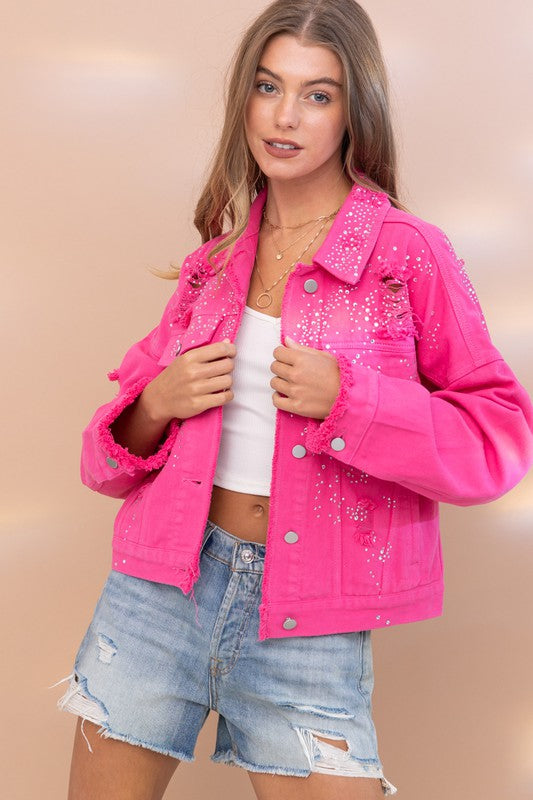 Sparkling studded distressed jacket