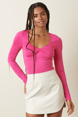 Hot Pink Twist Front Cropped Top