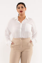 Curvy long sleeve button down top